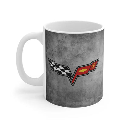 Corvette Coffee Mug - Corvette Ceramic Mug - 11oz. Coffee Mug - Chevy Corvette Mug - Microwave-Safe - Gift for Car Enthusiasts - C6 Logo