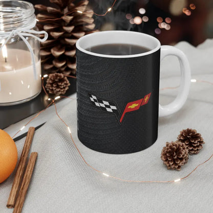 Corvette Coffee Mug - Corvette Ceramic Mug - 11oz. Coffee Mug - Chevy Corvette Mug - Microwave-Safe - Gift for Car Enthusiasts - C6 Logo