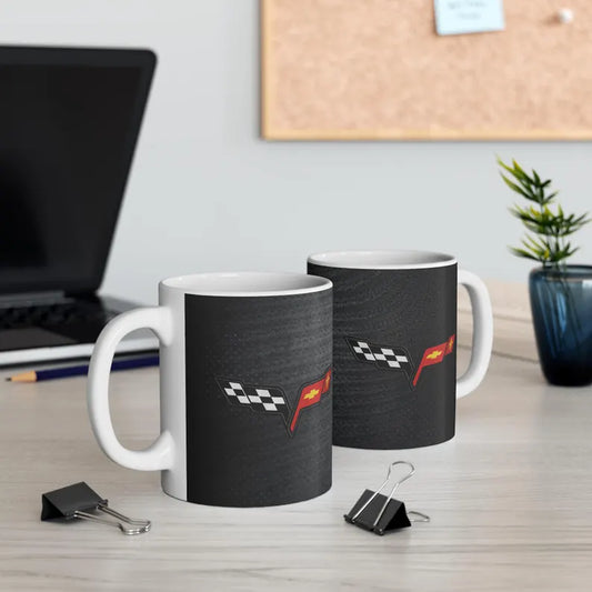 Corvette Coffee Mug - Corvette Ceramic Mug - 11oz. Coffee Mug - Chevy Corvette Mug - Microwave-Safe - Gift for Car Enthusiasts - C6 Logo