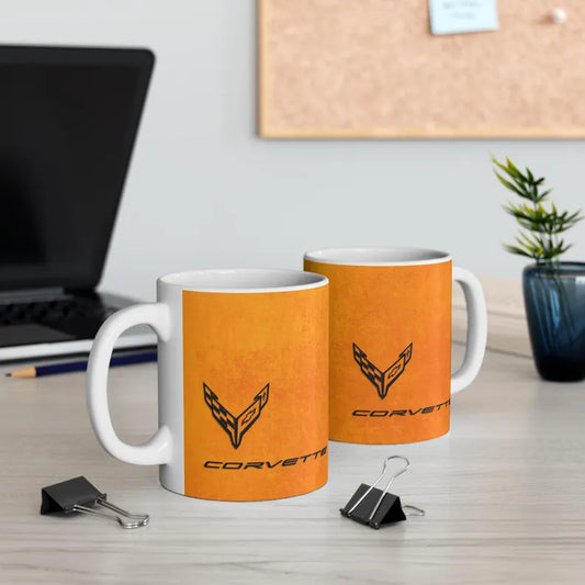 Corvette Coffee Mug - Corvette Ceramic Mug - 11oz. Coffee Mug - Chevy Corvette Mug - Microwave-Safe - Gift for Car Enthusiasts - C8 Logo