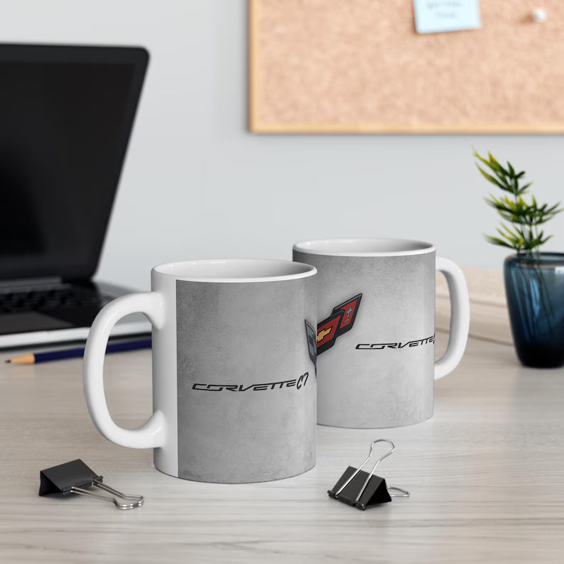 Corvette Coffee Mug - Corvette Ceramic Mug - 11oz. Coffee Mug - Chevy Corvette Mug - Microwave-Safe - Gift for Car Enthusiasts - C7 Logo