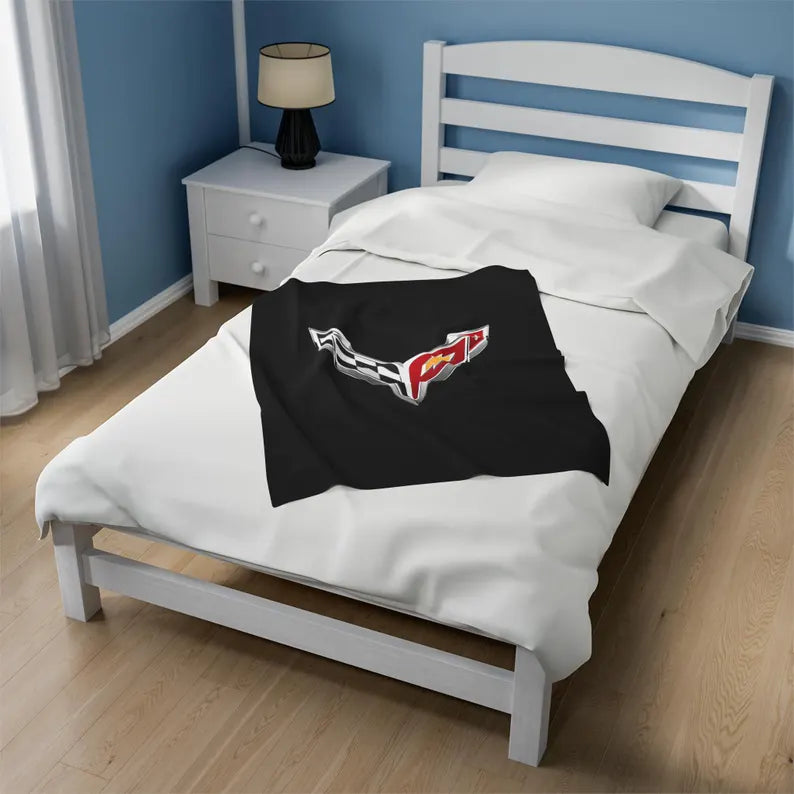Corvette Blanket, C8 Corvette Gifts, Car Enthusist , Soft Blanket, Corvette Logo, Velveteen Blanket, Car Guy Gifts, Corvette Accessory