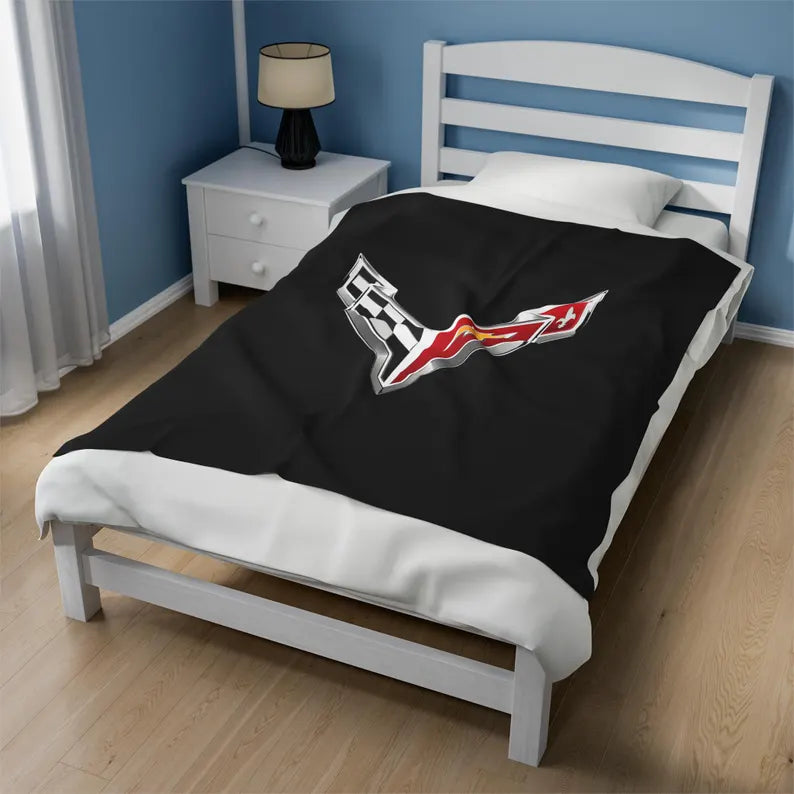 Corvette Blanket, C8 Corvette Gifts, Car Enthusist , Soft Blanket, Corvette Logo, Velveteen Blanket, Car Guy Gifts, Corvette Accessory