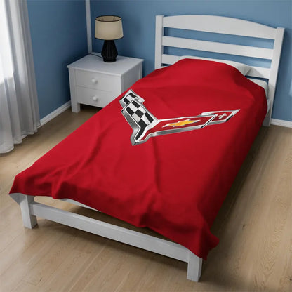 Corvette Blanket, C8 Corvette Gifts, Car Enthusist , Soft Blanket, Corvette Logo, Velveteen Blanket, Car Guy Gifts, Corvette Accessory