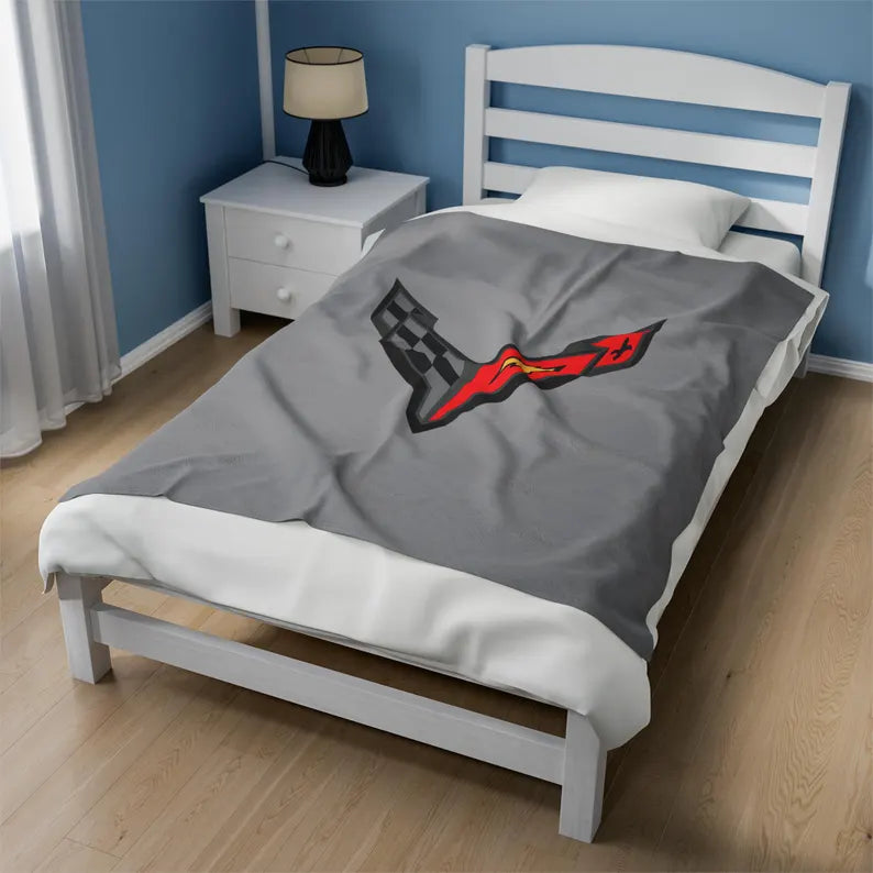 Corvette Blanket, C8 Corvette Gifts, Car Enthusist , Soft Blanket, Corvette Logo, Velveteen Blanket, Car Guy Gifts, Corvette Accessory