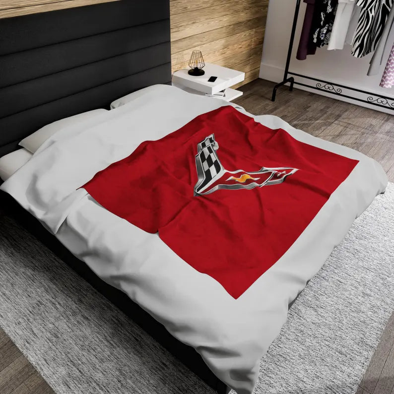 Corvette Blanket, C8 Corvette Gifts, Car Enthusist , Soft Blanket, Corvette Logo, Velveteen Blanket, Car Guy Gifts, Corvette Accessory