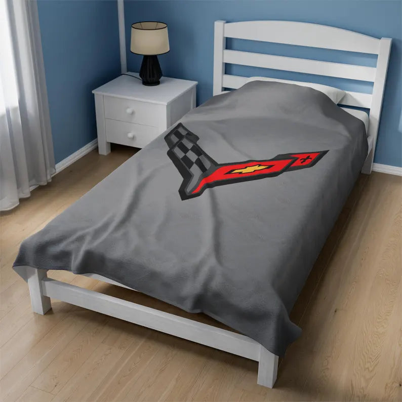 Corvette Blanket, C8 Corvette Gifts, Car Enthusist , Soft Blanket, Corvette Logo, Velveteen Blanket, Car Guy Gifts, Corvette Accessory