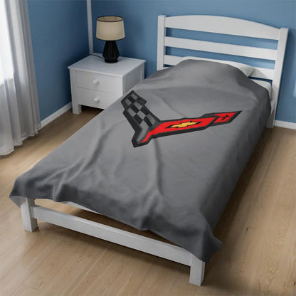 Corvette Blanket, C8 Corvette Gifts, Car Enthusist , Soft Blanket, Corvette Logo, Velveteen Blanket, Car Guy Gifts, Corvette Accessory