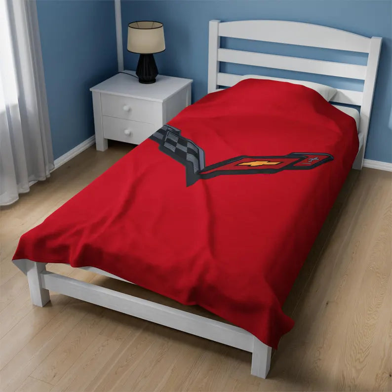 Corvette Blanket, C7 Corvette Gifts, Car Enthusist, Soft Blanket, Corvette Logo , Velveteen Blanket, Car Guy Gifts, Corvette Accessory