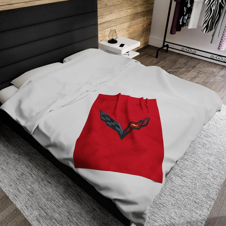Corvette Blanket, C7 Corvette Gifts, Car Enthusist, Soft Blanket, Corvette Logo , Velveteen Blanket, Car Guy Gifts, Corvette Accessory