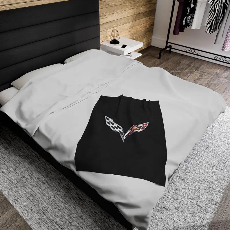 Corvette Blanket, C7 Corvette Gifts, Car Enthusist , Soft Blanket, Corvette Logo, Velveteen Blanket, Car Guy Gifts, Corvette Accessory