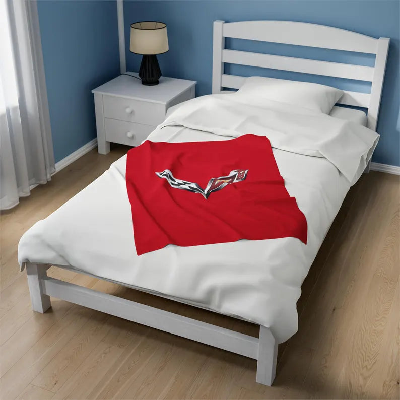 Corvette Blanket, C7 Corvette Gifts, Car Enthusist, Soft Blanket, Corvette Logo, Velveteen Blanket, Car Guy Gifts, Corvette Accessory