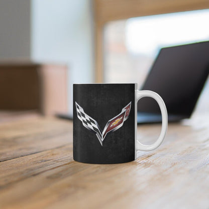 Corvette Coffee Mug - Corvette Ceramic Mug - 11oz. Coffee Mug - Chevy Corvette Mug - Microwave-Safe - Gift for Car Enthusiasts - C7 Logo