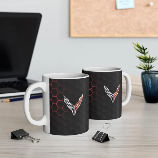 Corvette Coffee Mug - Corvette Ceramic Mug - 11oz. Coffee Mug - Chevy Corvette Mug - Microwave-Safe - Gift for Car Enthusiasts - C8 Logo