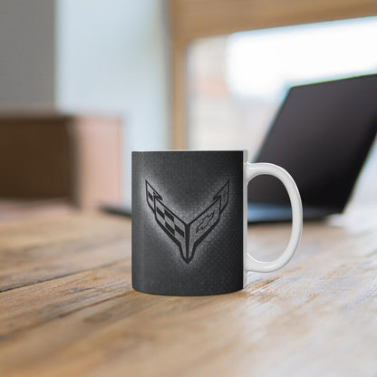 Corvette Coffee Mug - Corvette Ceramic Mug - 11oz. Coffee Mug - Chevy Corvette Mug - Microwave-Safe - Gift for Car Enthusiasts - C8 Logo