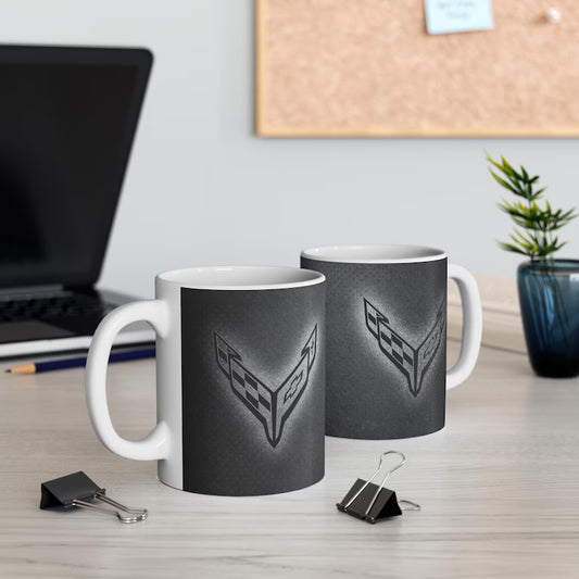 Corvette Coffee Mug - Corvette Ceramic Mug - 11oz. Coffee Mug - Chevy Corvette Mug - Microwave-Safe - Gift for Car Enthusiasts - C8 Logo