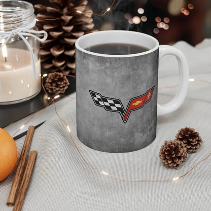 Corvette Coffee Mug - Corvette Ceramic Mug - 11oz. Coffee Mug - Chevy Corvette Mug - Microwave-Safe - Gift for Car Enthusiasts - C6 Logo