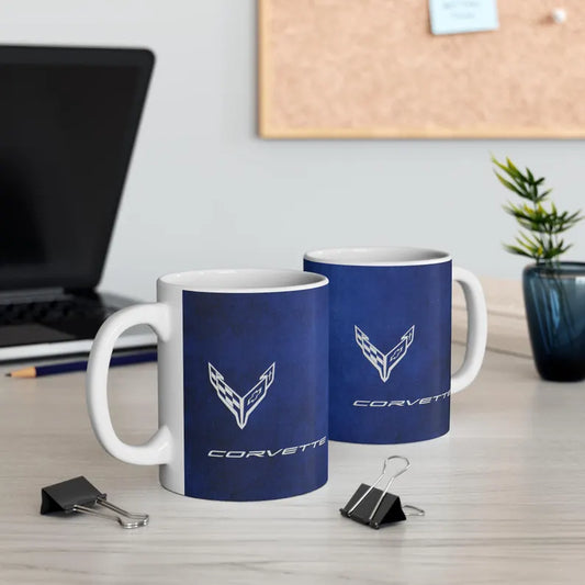 Corvette Coffee Mug - Corvette Ceramic Mug - 11oz. Coffee Mug - Chevy Corvette Mug - Microwave-Safe - Gift for Car Enthusiasts - C8 Logo