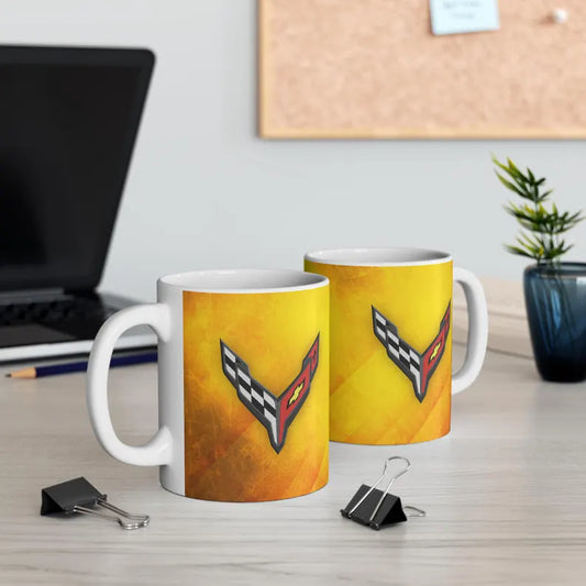 Corvette Coffee Mug - Corvette Ceramic Mug - 11oz. Coffee Mug - Chevy Corvette Mug - Microwave-Safe - Gift for Car Enthusiasts - C8 Logo