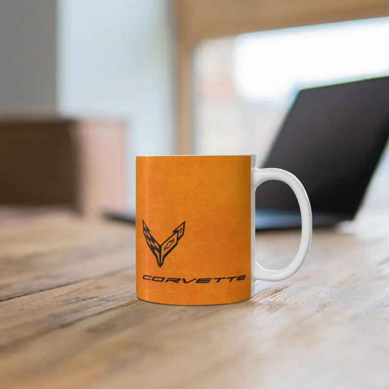 Corvette Coffee Mug - Corvette Ceramic Mug - 11oz. Coffee Mug - Chevy Corvette Mug - Microwave-Safe - Gift for Car Enthusiasts - C8 Logo
