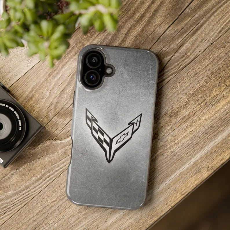 Corvette iPhone Case - Corvette Samsung Phone Case - Cell Phone Case - Impact Resistant - Rubber Liner - Matte or Glossy - C8 Logo