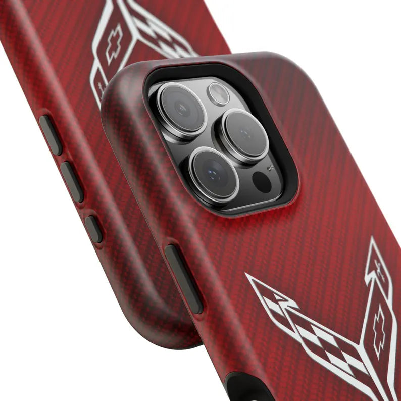 Corvette iPhone Case - Corvette Samsung Phone Case - Cell Phone Case - Impact Resistant - Rubber Liner - Matte or Glossy - C8 Logo