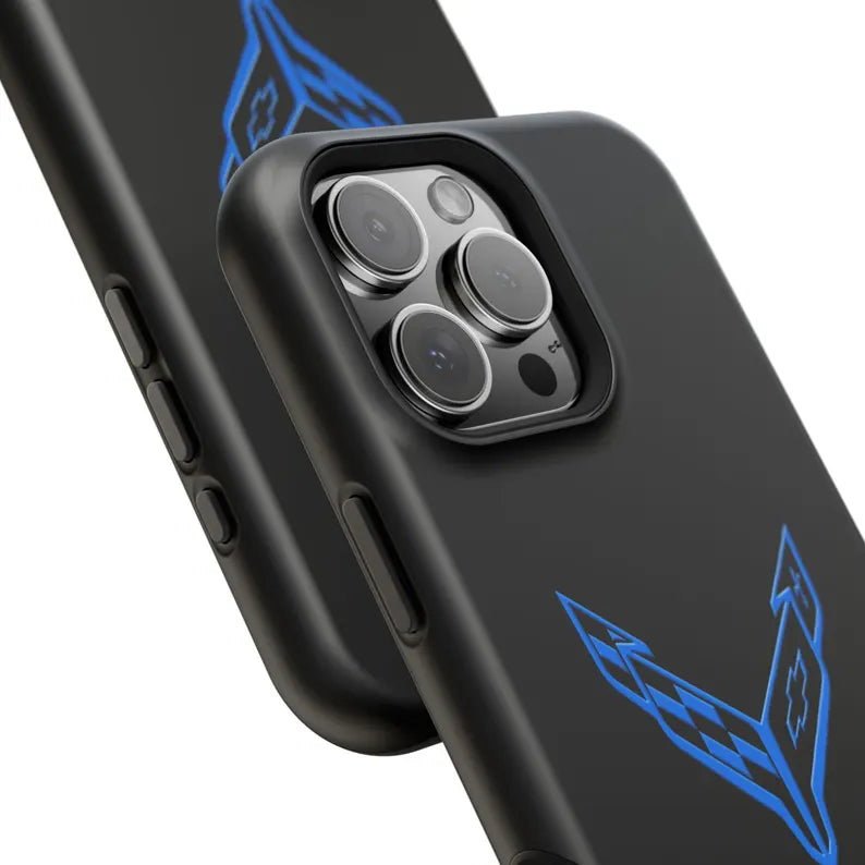Corvette iPhone Case - Corvette Accessories - Cell Phone Case - Impact Resistant - Rubber Liner - Matte or Glossy - Corvette Logo - C8