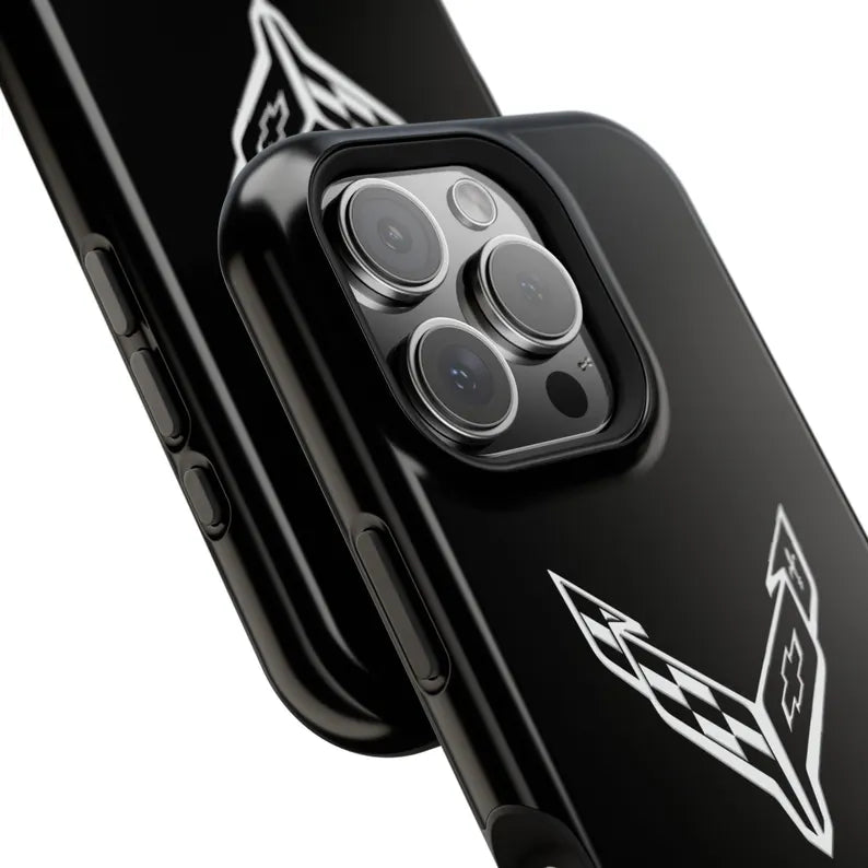 Corvette iPhone Case - Corvette Accessories - Cell Phone Case - Impact Resistant - Rubber Liner - Matte or Glossy - Corvette Logo - C8
