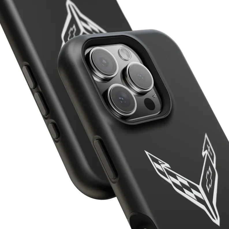 Corvette iPhone Case - Corvette Accessories - Cell Phone Case - Impact Resistant - Rubber Liner - Matte or Glossy - Corvette Logo - C8