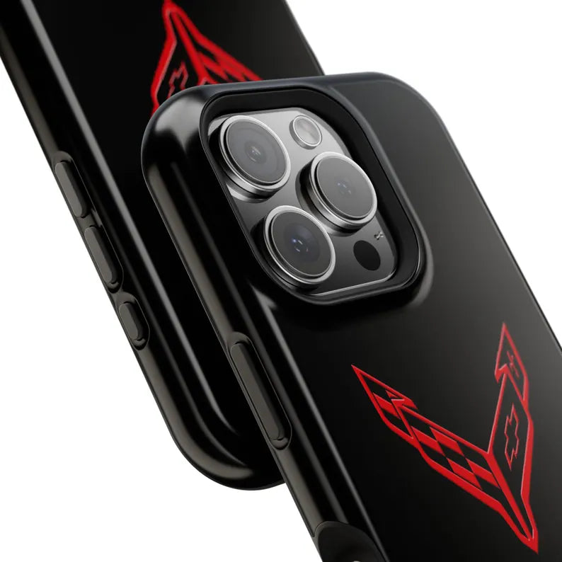 Corvette iPhone Case - Corvette Accessories - Cell Phone Case - Impact Resistant - Rubber Liner - Matte or Glossy - Corvette Logo - C8