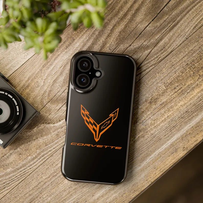 Corvette iPhone Case - Corvette Accessories - Cell Phone Case - Impact Resistant - Rubber Liner - Matte or Glossy - Corvette Logo - C8