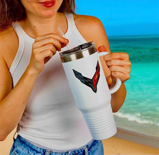 Corvette Travel Mug, C8 Corvette Gifts, Car Enthusiast Mug, 40oz Tumbler, Stainless Steel, Corvette Logo, Car Guy Gifts, Corvette Accessory