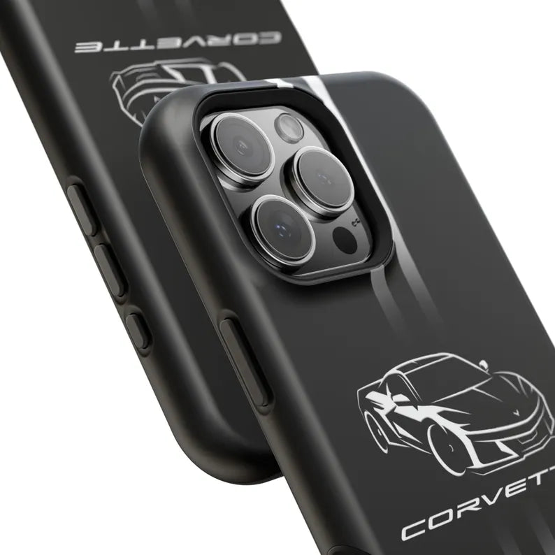 Corvette iPhone Case - Corvette Accessories - Cell Phone Case - Impact Resistant - Rubber Liner - Matte or Glossy - Corvette Logo - C8