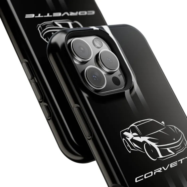 Corvette iPhone Case - Corvette Accessories - Cell Phone Case - Impact Resistant - Rubber Liner - Matte or Glossy - Corvette Logo - C8