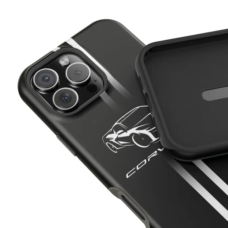Corvette iPhone Case - Corvette Accessories - Cell Phone Case - Impact Resistant - Rubber Liner - Matte or Glossy - Corvette Logo - C8