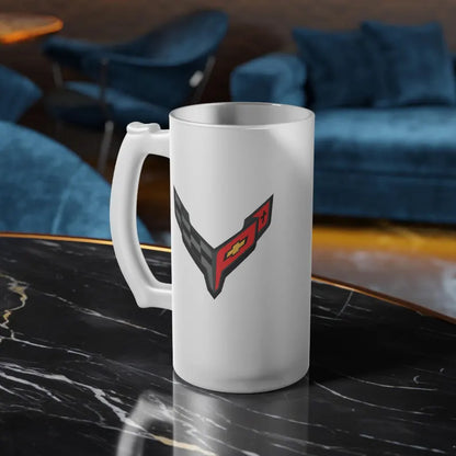 Corvette Beer Mug, Frosted 16oz. Glass, C8 Logo, Gifts for Car Guys, Gifts for Car Girls, Bar Accessories, Corvette Merchandise