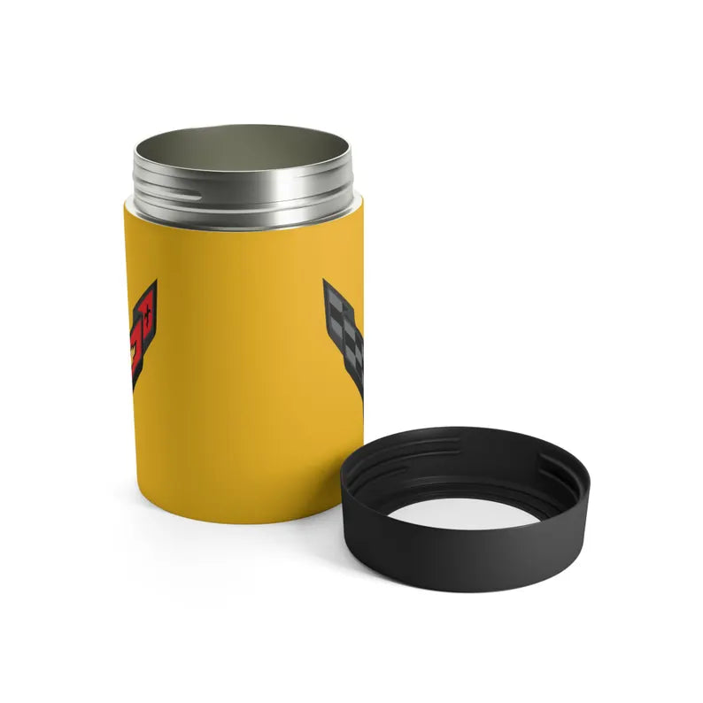 Corvette C8 Yellow Can Coozie for Fans, Beer and Soda Holder, Drink Insulator, Gift for Car Enthusiasts, Racing Events, Tailgating, C8 Logo