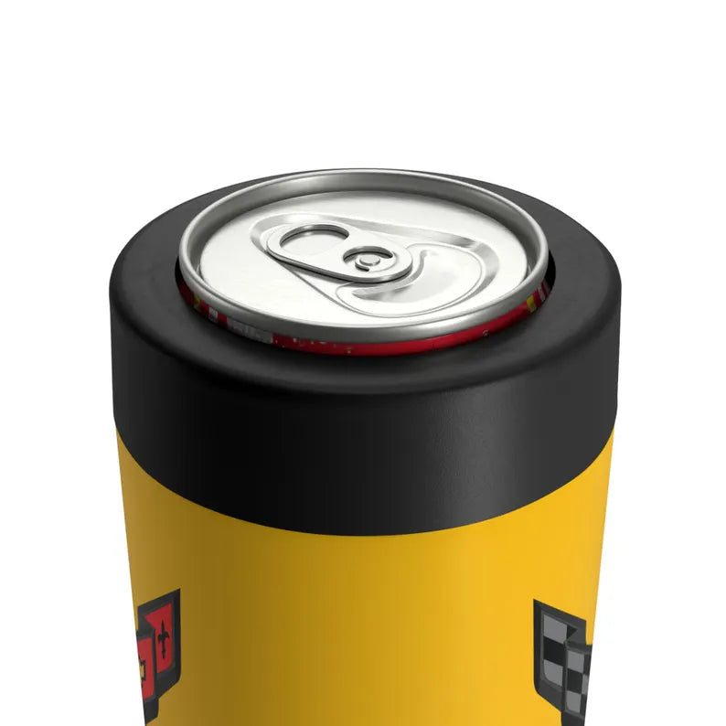 Corvette C8 Yellow Can Coozie for Fans, Beer and Soda Holder, Drink Insulator, Gift for Car Enthusiasts, Racing Events, Tailgating, C8 Logo