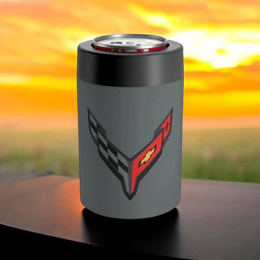 Corvette C8 Gray Can Coozie for Fans, Beer and Soda Holder, Drink Insulator, Gift for Car Enthusiasts, Racing Events, Tailgating, C8 Logo