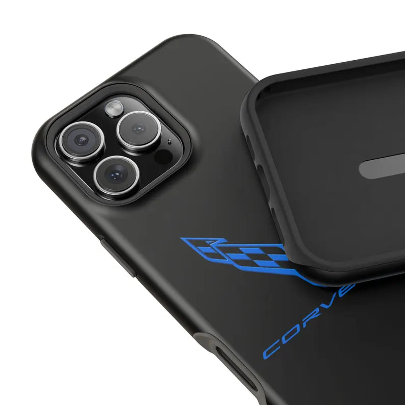 Corvette iPhone Case - Corvette Accessories - Cell Phone Case - Impact Resistant - Rubber Liner - Matte or Glossy - Corvette Logo - C8