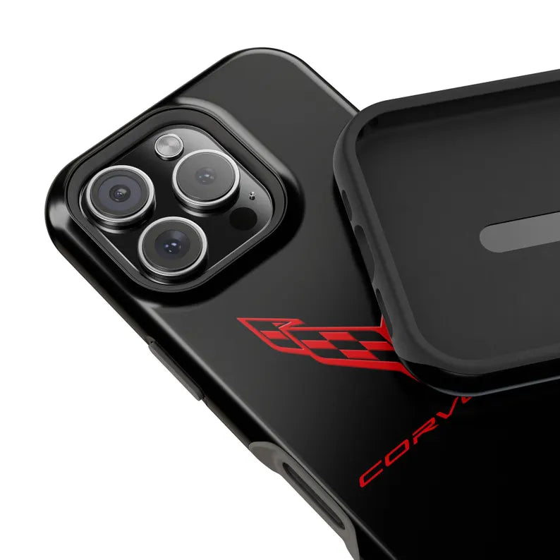 Corvette iPhone Case - Corvette Accessories - Cell Phone Case - Impact Resistant - Rubber Liner - Matte or Glossy - Corvette Logo - C8