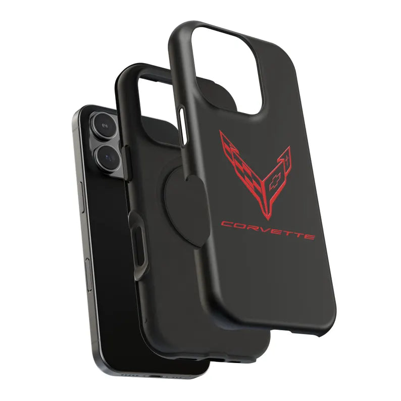 Corvette iPhone Case - Corvette Accessories - Cell Phone Case - Impact Resistant - Rubber Liner - Matte or Glossy - Corvette Logo - C8