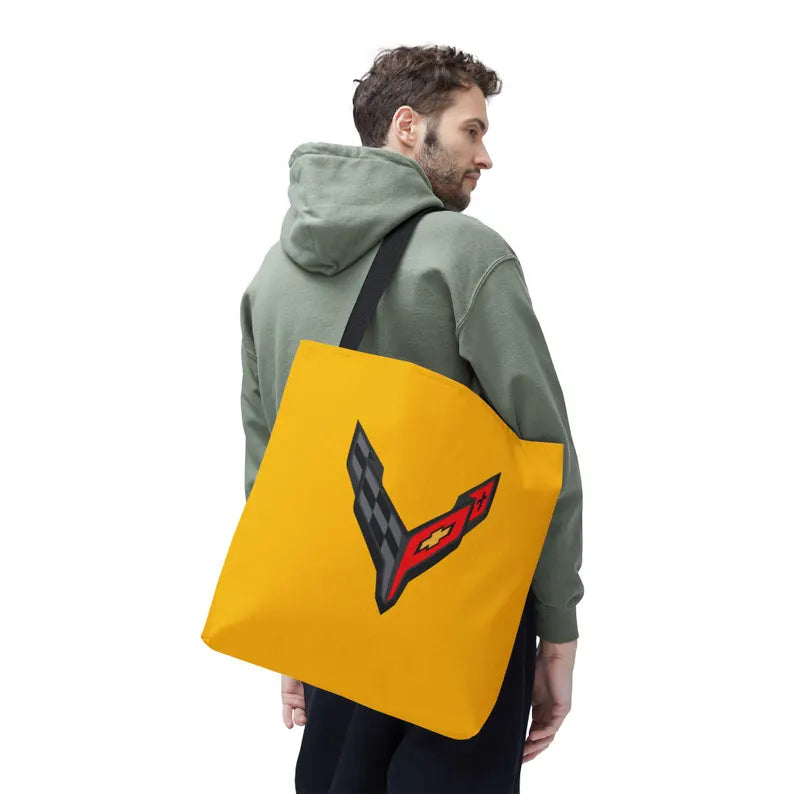 Corvette C8 Tote Bag, Corvette Polyester Bag, Shoulder Bag, Bag with Straps, Gifts for Car Guys, Gifts for Car Girls, Car Meet Carry On