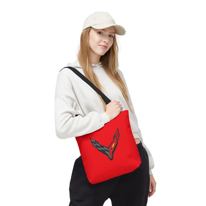 Corvette C8 Tote Bag, Corvette Polyester Bag, Shoulder Bag, Bag with Straps, Gifts for Car Guys, Gifts for Car Girls, Car Meet Carry On