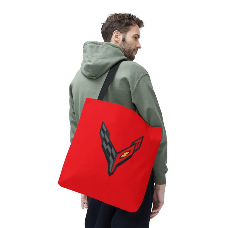 Corvette C8 Tote Bag, Corvette Polyester Bag, Shoulder Bag, Bag with Straps, Gifts for Car Guys, Gifts for Car Girls, Car Meet Carry On