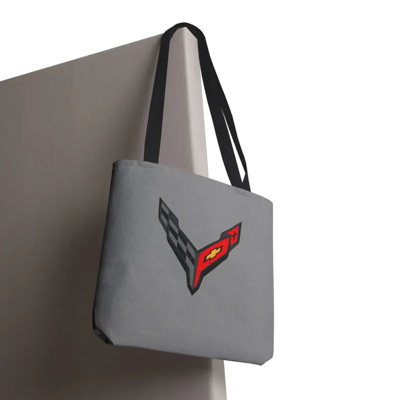 Corvette C8 Tote Bag, Corvette Polyester Bag, Shoulder Bag, Bag with Straps, Gifts for Car Guys, Gifts for Car Girls, Car Meet Carry On