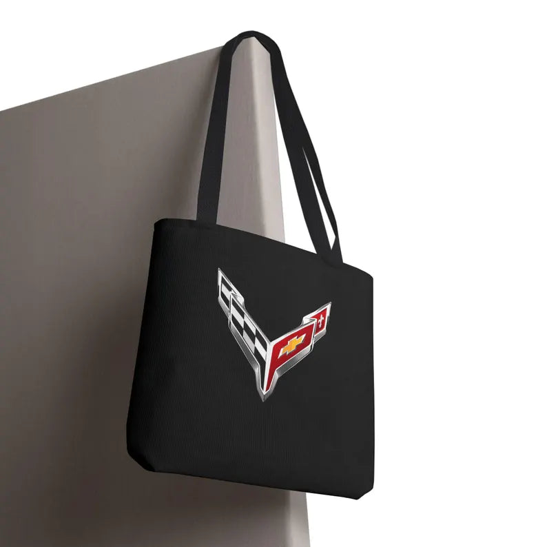 Corvette C8 Tote Bag, Corvette Polyester Bag, Shoulder Bag, Bag with Straps, Gifts for Car Guys, Gifts for Car Girls, Car Meet Carry On