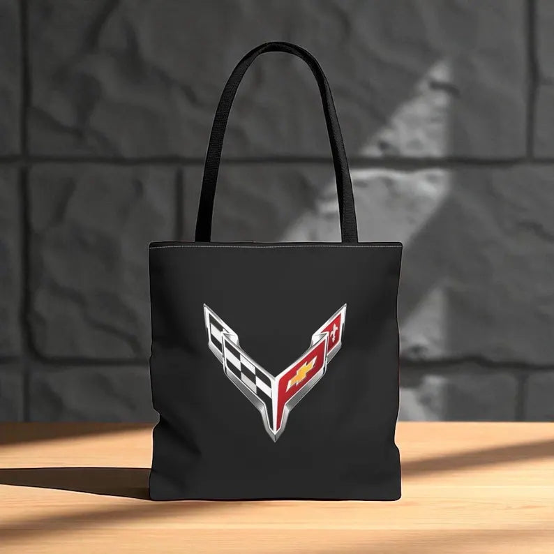 Corvette C8 Tote Bag, Corvette Polyester Bag, Shoulder Bag, Bag with Straps, Gifts for Car Guys, Gifts for Car Girls, Car Meet Carry On