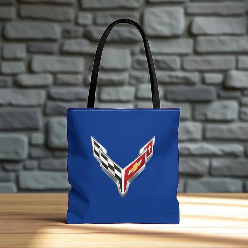 Corvette C8 Tote Bag, Corvette Polyester Bag, Shoulder Bag, Bag with Straps, Gifts for Car Guys, Gifts for Car Girls, Car Meet Carry On