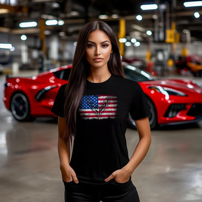 Corvette C8 USA T-Shirt, Bella and Canvas T-Shirt, Corvette American Flag, Graphic Tee, Corvette Logo